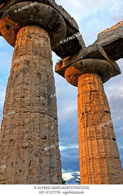 doric columns, Temple of Hera, archaeological park, Paestum, Italy