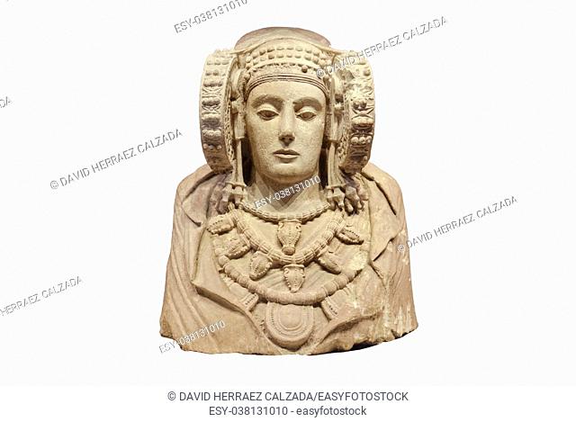 Lady of Elche on white isolated background. Is the most important piece of Iberian art. Produced in the fourth century B. C