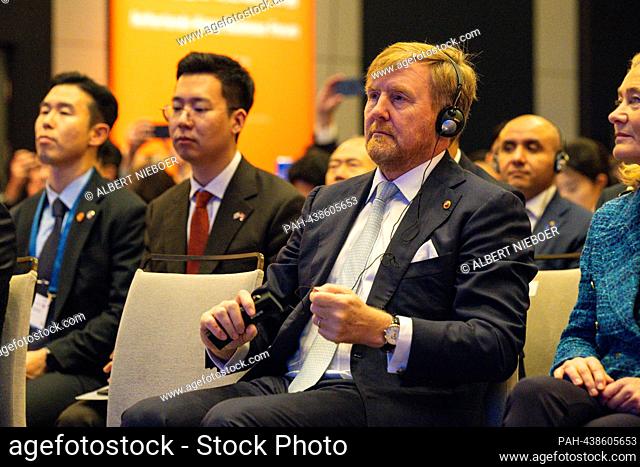 King Willem-Alexander of The Netherlands at the Royal Palace in Amsterdam, on December 13, 2023, to speak with Dutch veterans of the Korean War