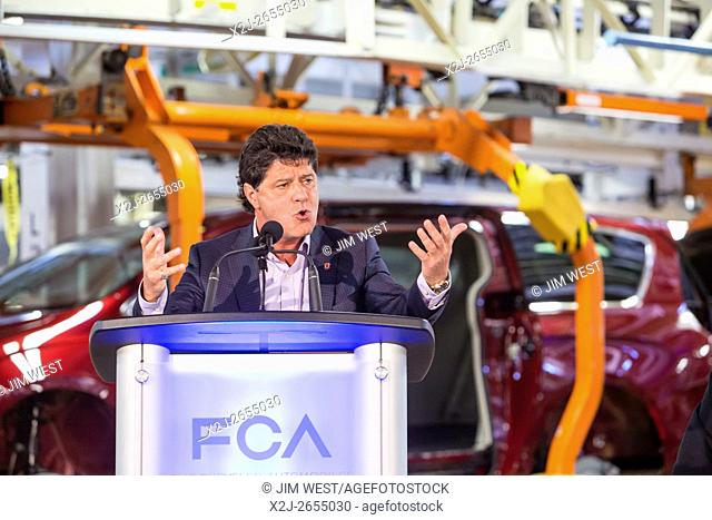 Windsor, Ontario Canada - Jerry Dias, president of Unifor, the union which represents Canadian auto workers, speaks at Fiat Chrysler Automobiles' Windsor...