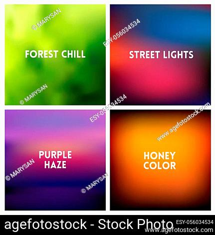 Abstract vector multicolored blurred background set. 4 colors set