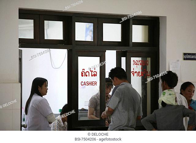 Photo essay for press only. Provincial hospital of Luang Prabang, Laos. Cashiers