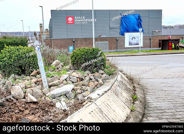Illustration picture shows the scene of an accident where a car crashed into the sports hall of Flemalle, Friday 31 March 2023