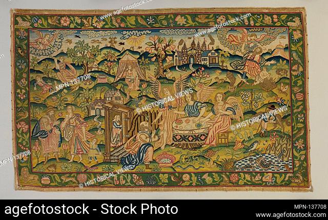 Scenes from the Story of Abraham. Date: mid-17th century; Culture: British; Medium: Linen worked with silk thread; tent and couching stitches; Dimensions: H