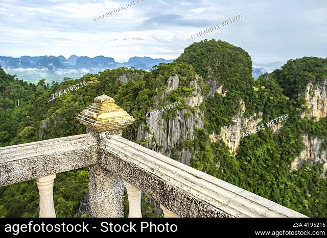 Panoramic view over Krabi nature from the sacred site of the Tiger Cave Temple (Wat Tham Sua) in Krabi, Thailand