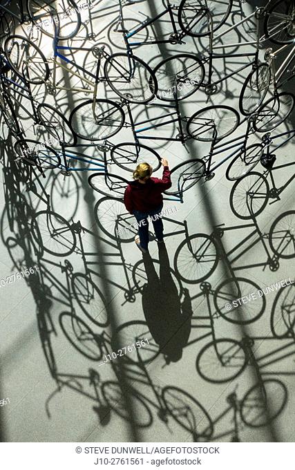 'Forever' (2003, Ai Weiwei's bicycle sculpture), MFA, Museum of Fine Arts, Boston, Massachusetts, USA