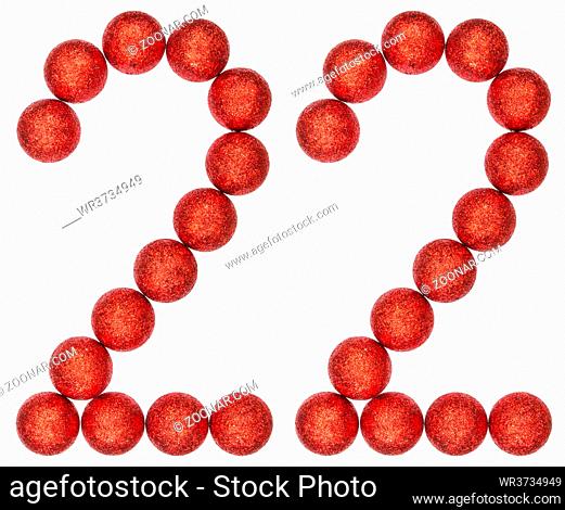 Numeral 22, twenty two, from decorative balls, isolated on white background