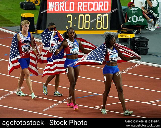 19 August 2023, Hungary, Budapest: Athletics: World Championships, 4 x 400 m, Mixed, Final, at the National Athletics Center