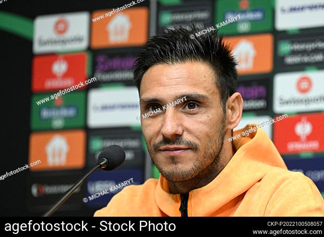 Soccer player of CFR 1907 Kluz Mario Camora attends the press conference prior to 3rd round of group G of European Conference League