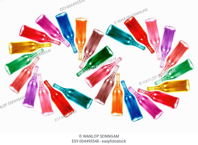 Circle, two circles of colorful bottles