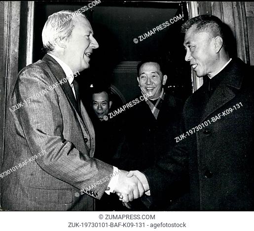 Jan. 01, 1973 - Chinese minister sees Mr. Heath. Mr. Pai Hsiang-kuo, China's foreign trade Minister, takes leave of Mr. Edward Heath after his visit to the...