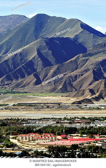 View from Potala on a development area in Lhasa, Tibet, Asia