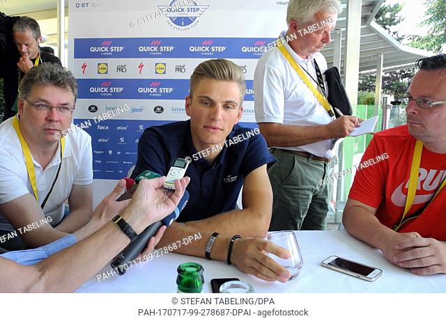 Marcel Kittel from Germany of the Team Quick-Step Floors gives an interview during the second rest day of the 104th Tour de France bicycle race in La...