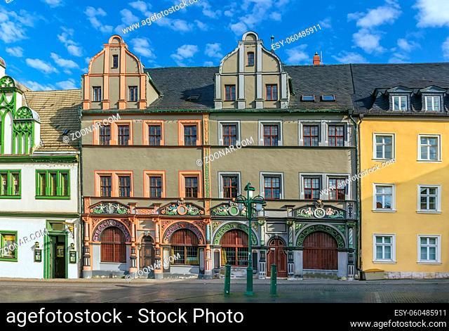 Historical houses in Renaissance style on a Market Square of Weimar, Germany