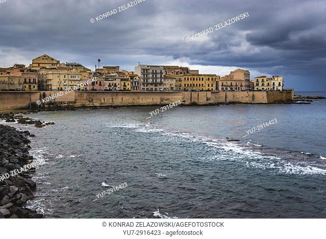 Seafront of the Ortygia island, historical part of Syracuse city, southeast corner of the island of Sicily, Italy
