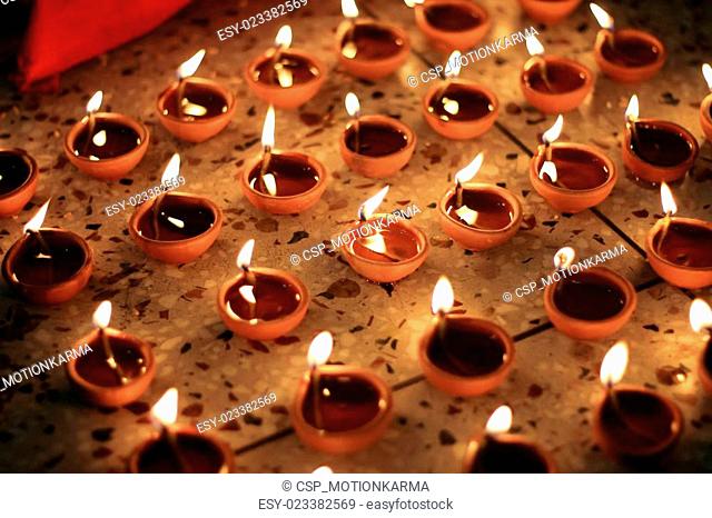 traditional oil lamps on diwali