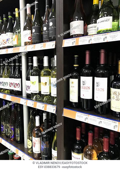 Pomorie, Bulgaria: Wine bottles in wine shop