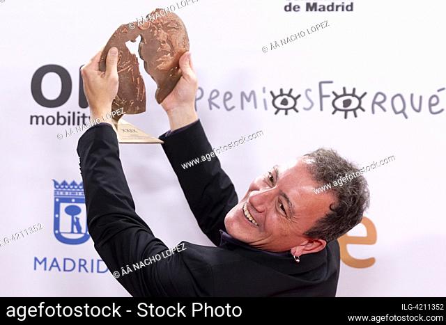 Eric Casamayor poses with the Best Series Actor award at the press room of the Jose María Forque Awards 2023 at Palacio Municipal de Congresos de Madrid on...
