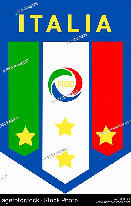 Logo of the Italian Football Association Federazione Italiana Giuoco Calcio FIGC and the National team - Italy