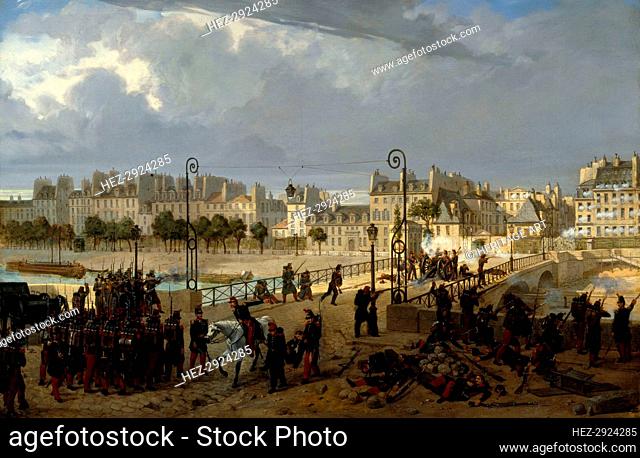 Riot scene at the Pont de l'Archeveche, 1849. Creator: Unknown