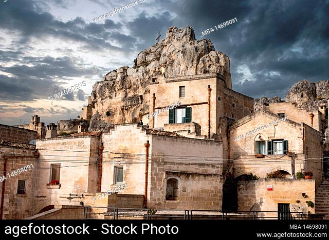 View of church of Saint Mary of Idris in historic downtown Matera, Southern Italy