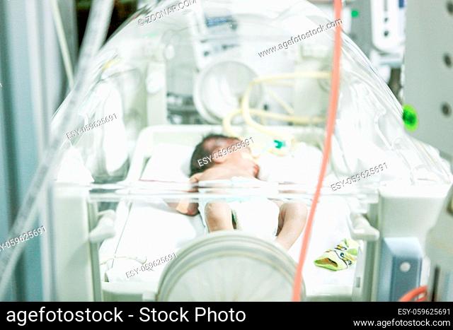 SLIVEN, BULGARIA - January 21, 2012: Newborn baby in hospital