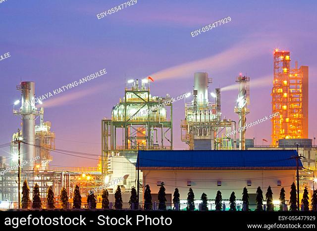 Architecture of Industry boiler in Oil Refinery Plant at dusk in the morning sunrise