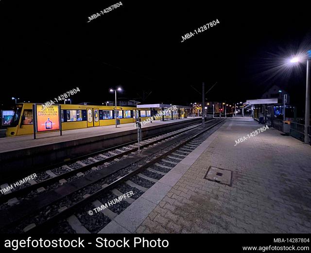 Streetcar at the evening station in Vaihingen
