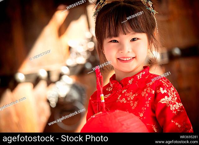 Cute girl with red lanterns