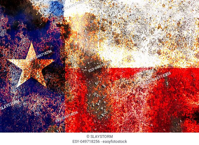 Grunge Texas USA flag on rusty metal background texture
