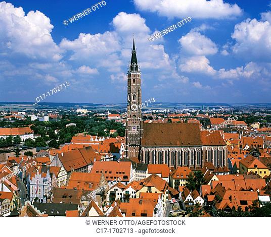 Germany, Landshut, Isar, Alpine foreland, Lower Bavaria, Bavaria, town panorama, St  Martins Church, Saint Martin Minster