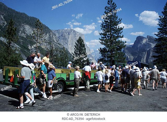 Tourists at Tunnel View view into Yosemite Valley Yosemite National Park California USA