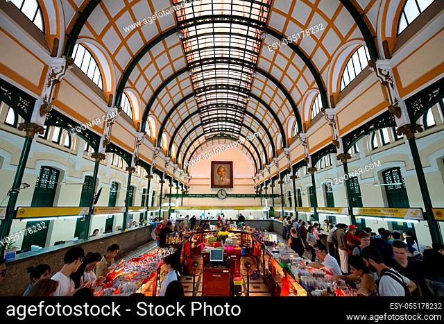 Ho Chi Minh City, Vietnam - Sep 27, 2018: The iconic Central Post Office in District 1 of Saigon. It is a famous tourist attraction in Vietnam
