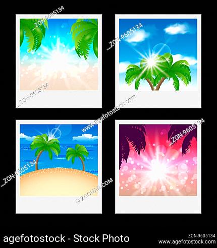 Illustration set photo frames with beaches -