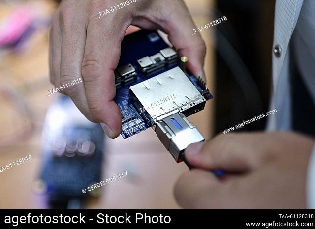 RUSSIA, MOSCOW - AUGUST 17, 2023: An employee at work in the product testing and debugging department of the Russian IT company Delta Computers