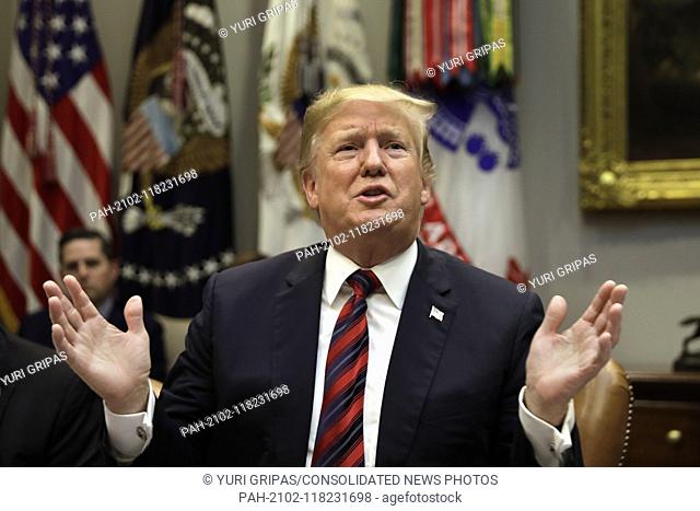 United States President Donald J. Trump talks to the media during a briefing on drug trafficking on the Southern Border at the White House in Washington on...
