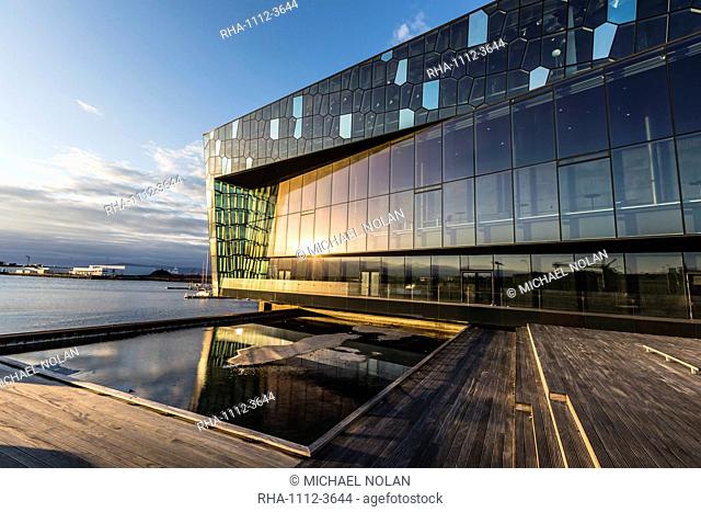 Exterior view of Harpa, a concert hall and conference centre in Reykjavik, Iceland, Polar Regions