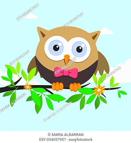 Male owl on a spring day. Vector illustration
