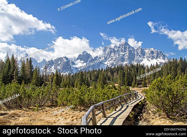Hochmoor vor dem Bergstock der Sextner Rotwand in den Dolomiten