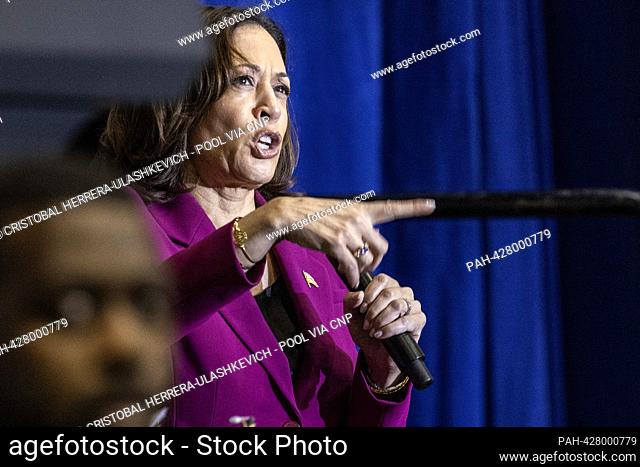 United States Vice President Kamala Harris speaks during her “Fight for Our Freedoms” college tour at Florida International University in Miami, Florida, USA