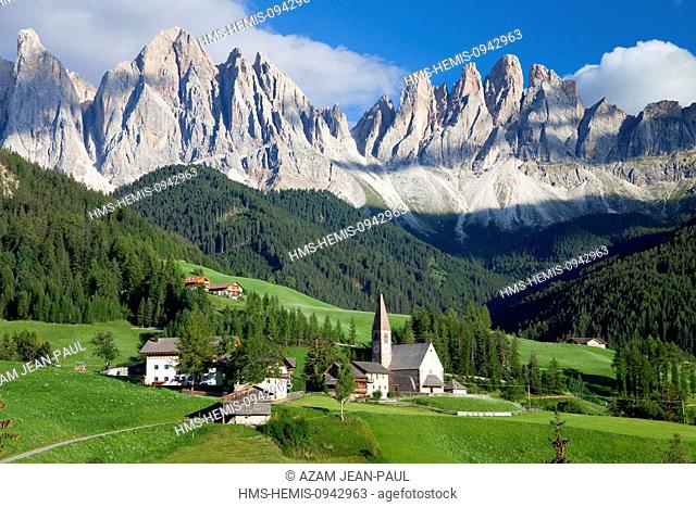 Italy, Trentino Alto Adige, Dolomites massif listed as World Heritage by UNESCO, Funes or Villnoss valley, Santa Maddalena church