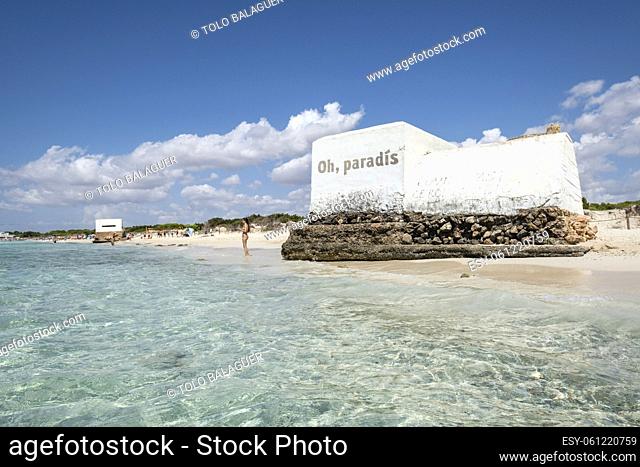 Sa Rapita-Ses Covetes beach, machine gun nest, Mallorca, Balearic Islands, Spain