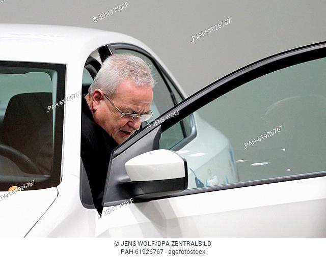 FILE - A file picture dated 8 April 2013 shows Martin Winterkorn, chief executive of Volkswagen AG getting out of a VW Polo Sedan at the Hannover Messe in...