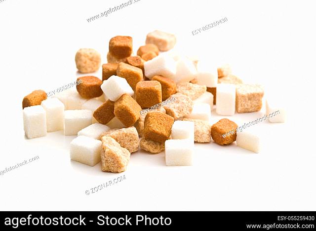 Brown and white sugar isolated on white background