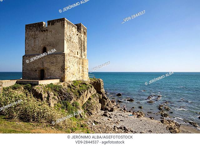 Torre de la Sal or Salto de la Mora. Beach Playa Ancha, Casares. Malaga province Costa del Sol. Andalusia Southern Spain, Europe