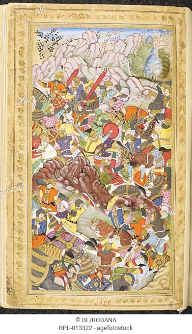 The battle of Panipat, The battle of Panipat between the armies of Babur and Ibrahim Lodi 1526. An illustration to the memoirs of the Emperor Babur