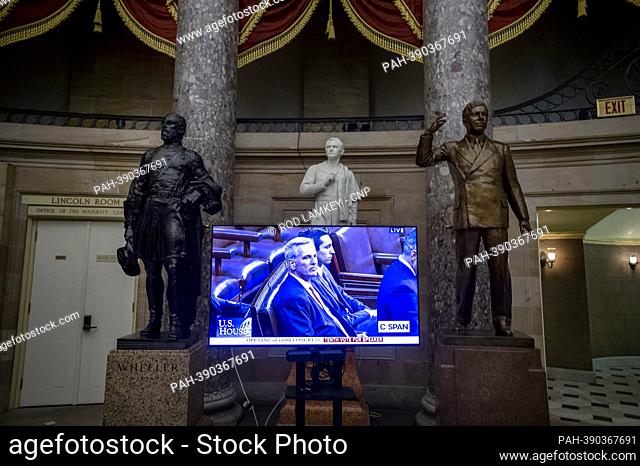In Statuary Hall, in between the statues of Confederate General Joseph ""Fighting Joe"" Wheeler, left, and former Louisiana Governor Huey Long, right
