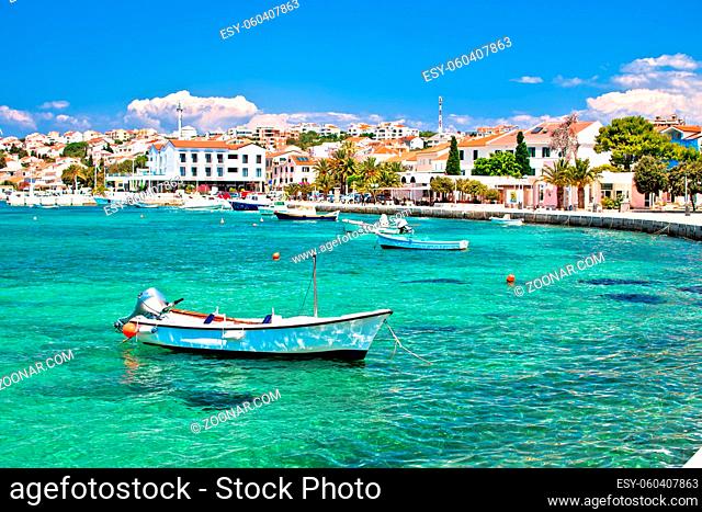 Novalja, island of Pag. Town of Novalja colorful waterfront view, Dalmatia region of Croatia