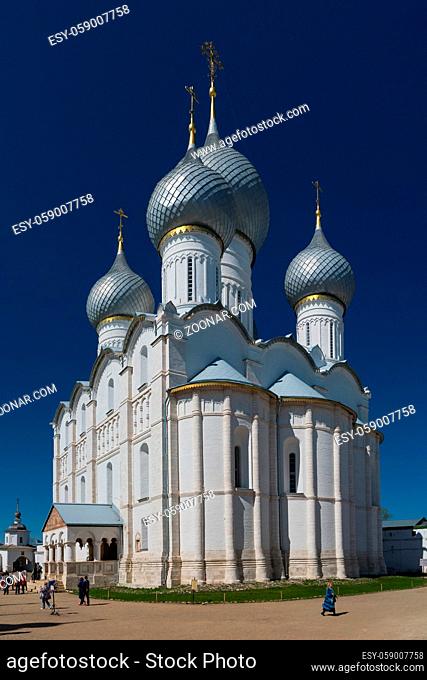 Rostov Kremlin. The Domes of the Church of the Resurrection of Christ and Assumption Cathedral. Rostov, Yaroslavl oblast, Russia