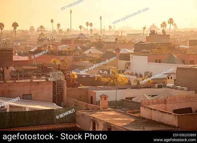 Panorama of Marrakesh at sunrise. Marrakesh, Marrakesh-Safi, Morocco